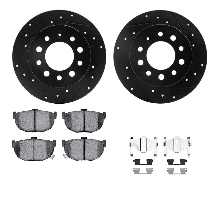 8512-03024 Drilled/Slotted Brake Rotors w/5000 Advanced Brake Pads Kit & Hardware [Black], 2003-2008 Kia/Hyundai/Genesis, Positi