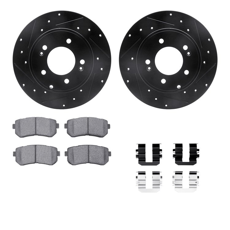 8512-03035 Drilled/Slotted Brake Rotors w/5000 Advanced Brake Pads Kit & Hardware [Black], 2014-2019 Kia/Hyundai/Genesis, Positi