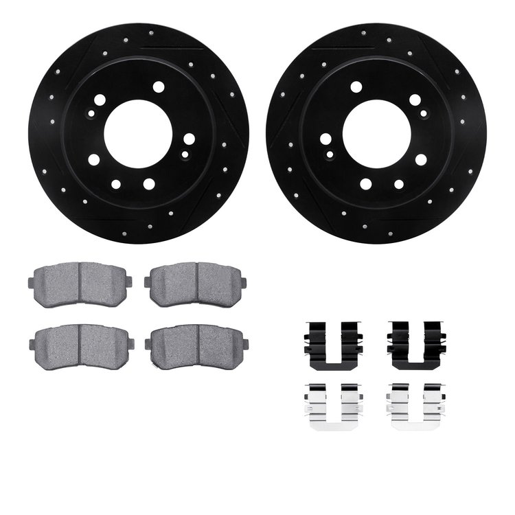 8512-03036 Drilled/Slotted Brake Rotors w/5000 Advanced Brake Pads Kit & Hardware [Black], 2009-2016 Kia/Hyundai/Genesis, Positi