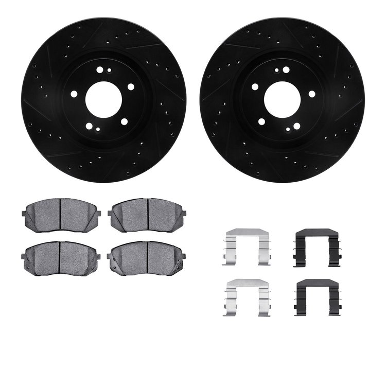 8512-03042 Drilled/Slotted Brake Rotors w/5000 Advanced Brake Pads Kit & Hardware [Black], 2014-2017 Kia/Hyundai/Genesis, Positi