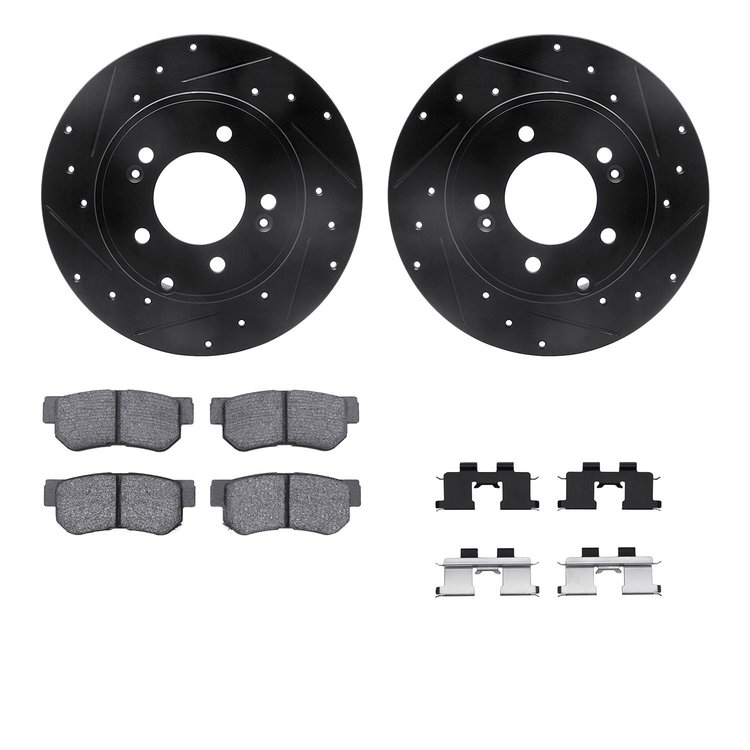 8512-03051 Drilled/Slotted Brake Rotors w/5000 Advanced Brake Pads Kit & Hardware [Black], 2005-2008 Kia/Hyundai/Genesis, Positi
