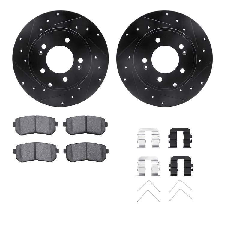 8512-03052 Drilled/Slotted Brake Rotors w/5000 Advanced Brake Pads Kit & Hardware [Black], 2016-2020 Kia/Hyundai/Genesis, Positi