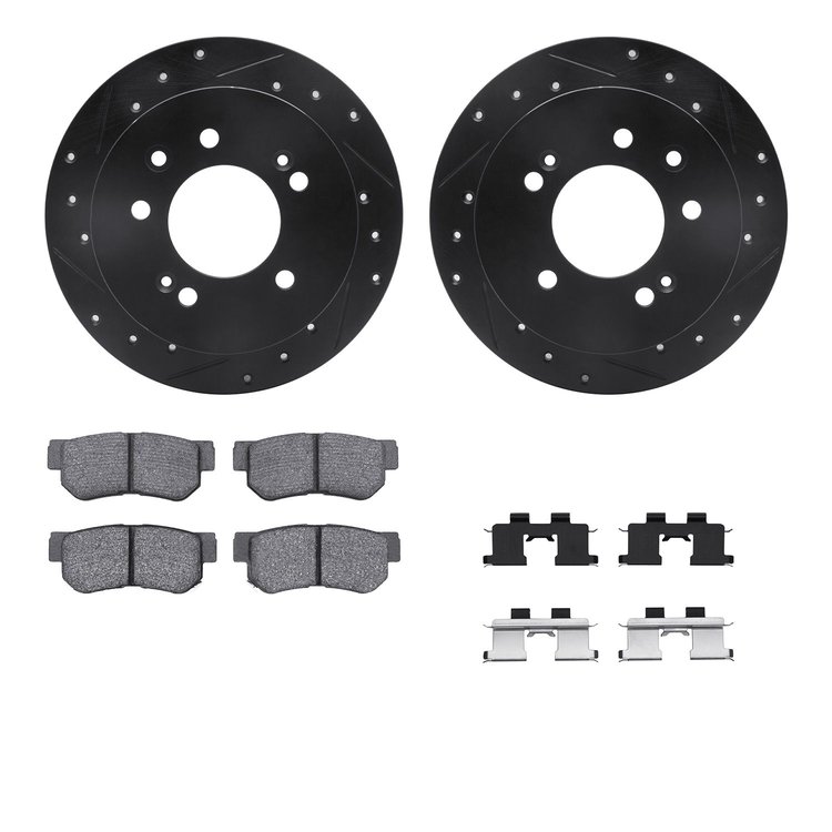 8512-03058 Drilled/Slotted Brake Rotors w/5000 Advanced Brake Pads Kit & Hardware [Black], 2007-2009 Kia/Hyundai/Genesis, Positi