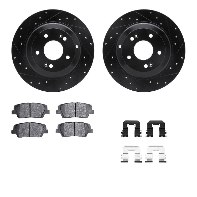 8512-03066 Drilled/Slotted Brake Rotors w/5000 Advanced Brake Pads Kit & Hardware [Black], 2010-2016 Kia/Hyundai/Genesis, Positi