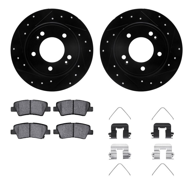 8512-03072 Drilled/Slotted Brake Rotors w/5000 Advanced Brake Pads Kit & Hardware [Black], Fits Select Kia/Hyundai/Genesis, Posi