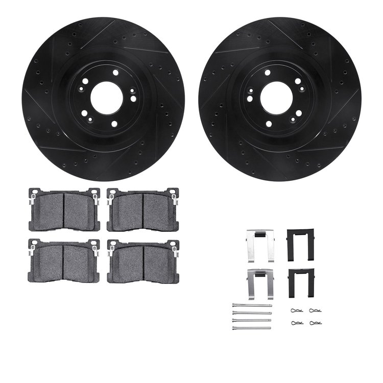 8512-03086 Drilled/Slotted Brake Rotors w/5000 Advanced Brake Pads Kit & Hardware [Black], 2012-2017 Kia/Hyundai/Genesis, Positi