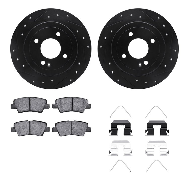 8512-03090 Drilled/Slotted Brake Rotors w/5000 Advanced Brake Pads Kit & Hardware [Black], Fits Select Kia/Hyundai/Genesis, Posi