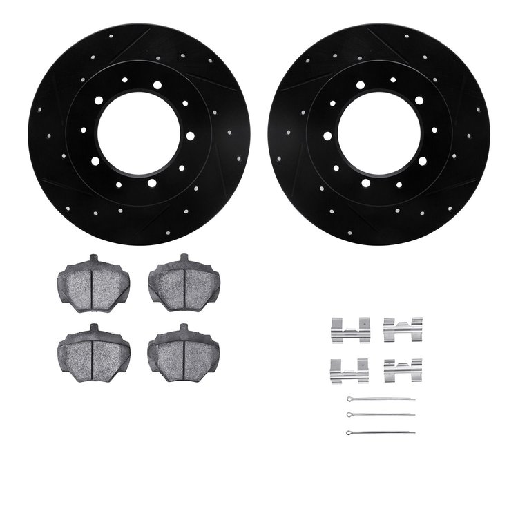 8512-11003 Drilled/Slotted Brake Rotors w/5000 Advanced Brake Pads Kit & Hardware [Black], 1974-2016 Land Rover, Position: Rear