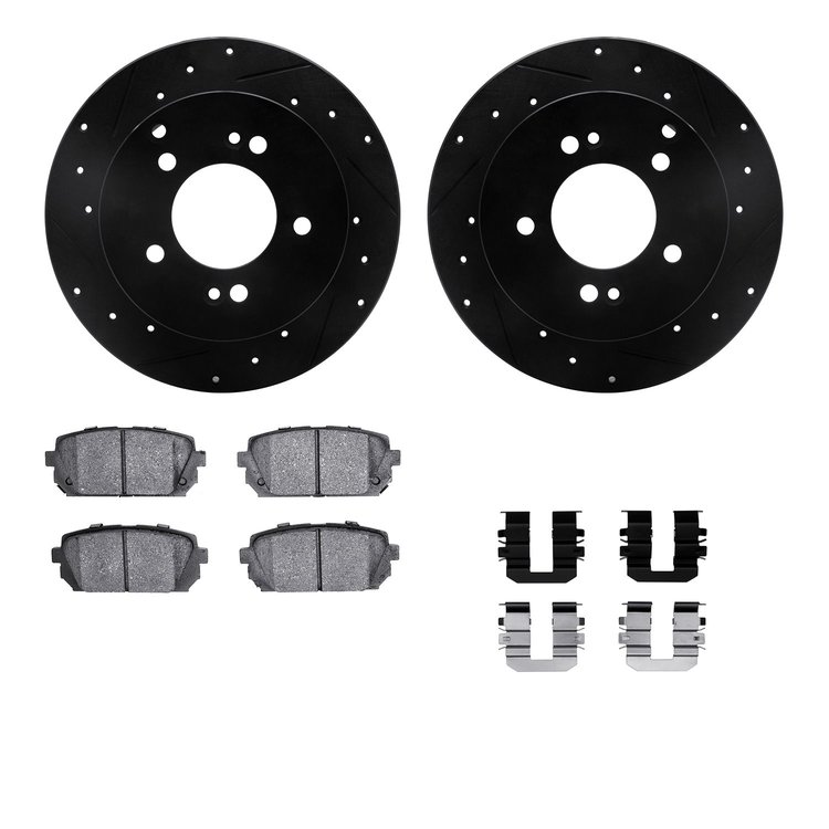 8512-21013 Drilled/Slotted Brake Rotors w/5000 Advanced Brake Pads Kit & Hardware [Black], 2007-2012 Kia/Hyundai/Genesis, Positi