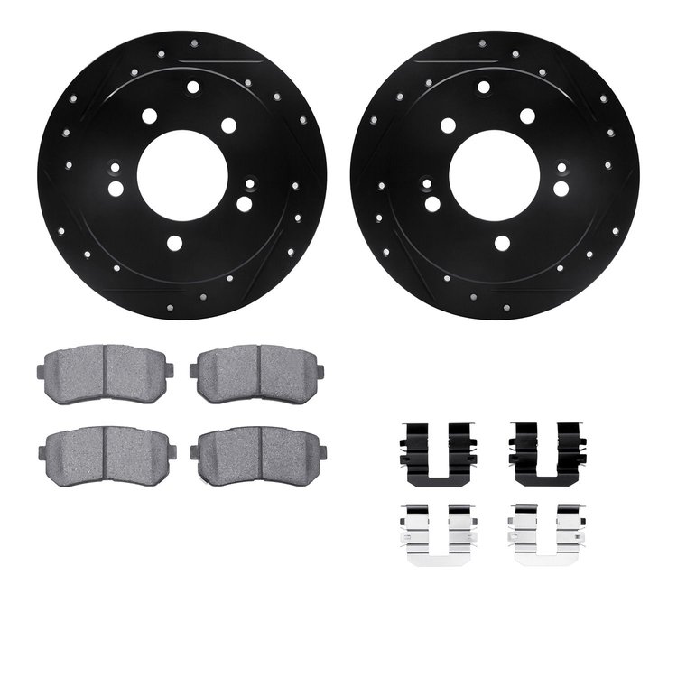 8512-21017 Drilled/Slotted Brake Rotors w/5000 Advanced Brake Pads Kit & Hardware [Black], 2010-2013 Kia/Hyundai/Genesis, Positi