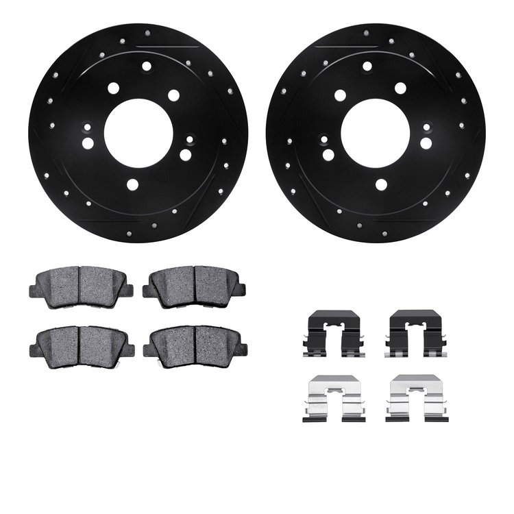 8512-21018 Drilled/Slotted Brake Rotors w/5000 Advanced Brake Pads Kit & Hardware [Black], 2010-2013 Kia/Hyundai/Genesis, Positi