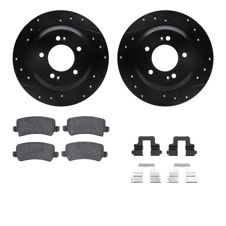 8512-21023 Drilled/Slotted Brake Rotors w/5000 Advanced Brake Pads Kit & Hardware [Black], 2016-2017 Kia/Hyundai/Genesis, Positi