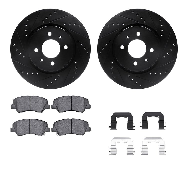 8512-21024 Drilled/Slotted Brake Rotors w/5000 Advanced Brake Pads Kit & Hardware [Black], 2012-2017 Kia/Hyundai/Genesis, Positi