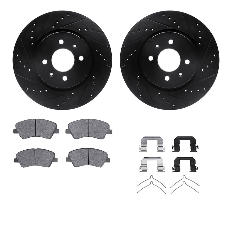 8512-21026 Drilled/Slotted Brake Rotors w/5000 Advanced Brake Pads Kit & Hardware [Black], Fits Select Kia/Hyundai/Genesis, Posi