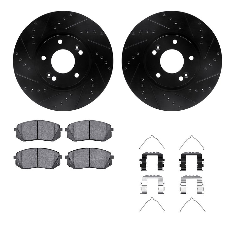 8512-21028 Drilled/Slotted Brake Rotors w/5000 Advanced Brake Pads Kit & Hardware [Black], 2018-2019 Kia/Hyundai/Genesis, Positi