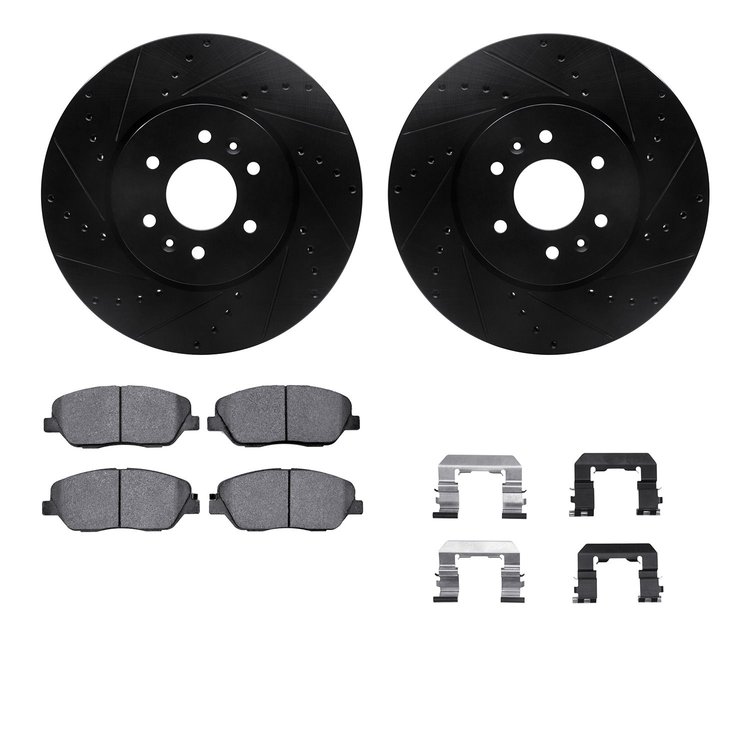 8512-21029 Drilled/Slotted Brake Rotors w/5000 Advanced Brake Pads Kit & Hardware [Black], 2009-2010 Kia/Hyundai/Genesis, Positi