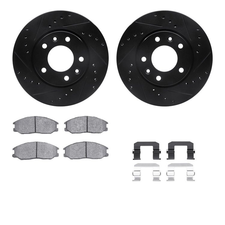 8512-21031 Drilled/Slotted Brake Rotors w/5000 Advanced Brake Pads Kit & Hardware [Black], 2002-2002 Kia/Hyundai/Genesis, Positi