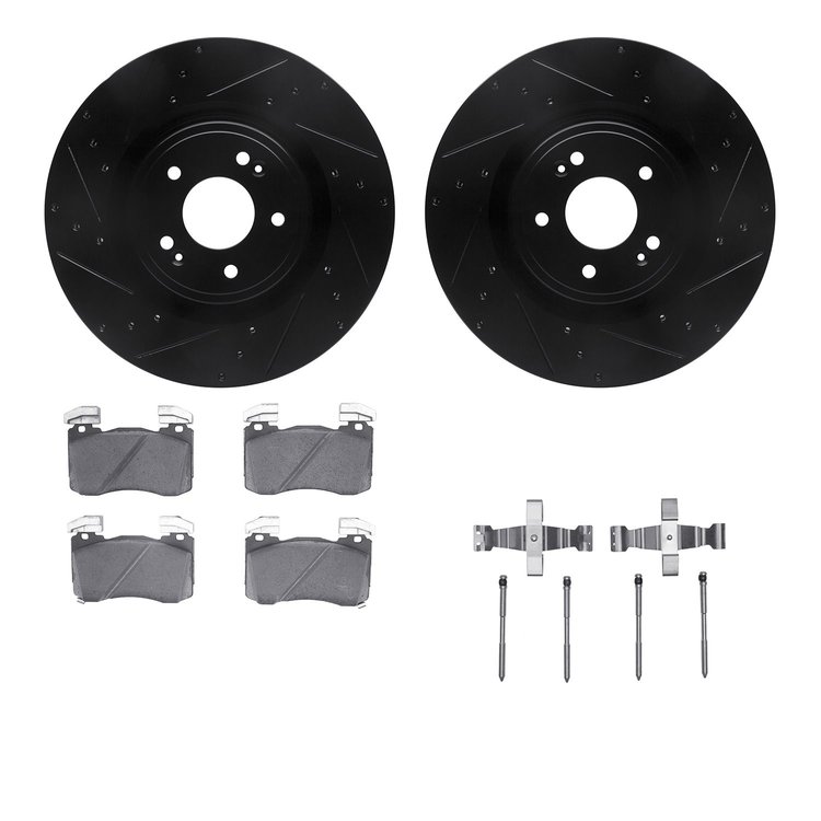 8512-21046 Drilled/Slotted Brake Rotors w/5000 Advanced Brake Pads Kit & Hardware [Black], Fits Select Kia/Hyundai/Genesis, Posi