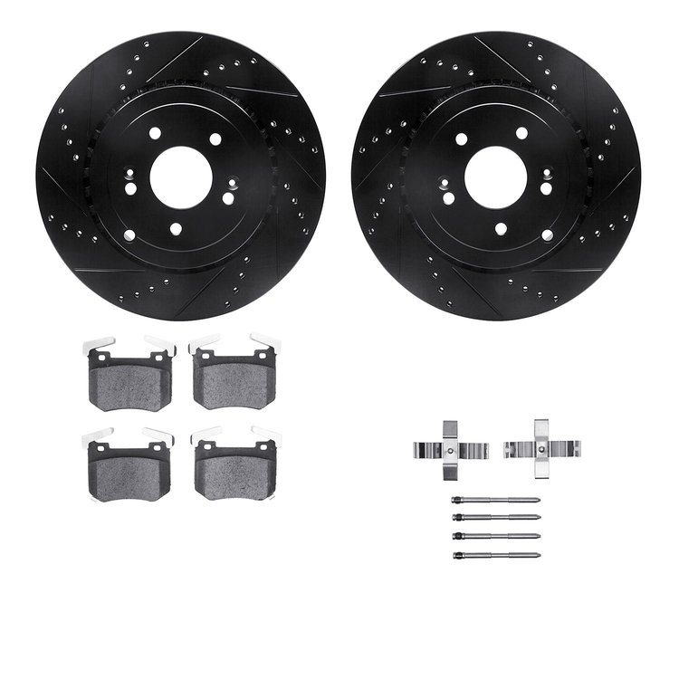8512-21049 Drilled/Slotted Brake Rotors w/5000 Advanced Brake Pads Kit & Hardware [Black], Fits Select Kia/Hyundai/Genesis, Posi