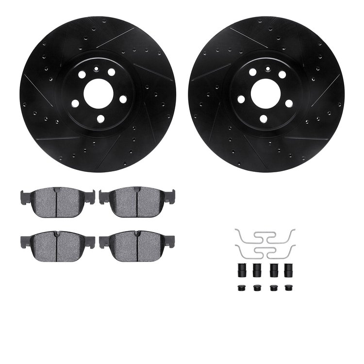 8512-27287 Drilled/Slotted Brake Rotors w/5000 Advanced Brake Pads Kit & Hardware [Black], Fits Select Multiple Makes/Models, Po