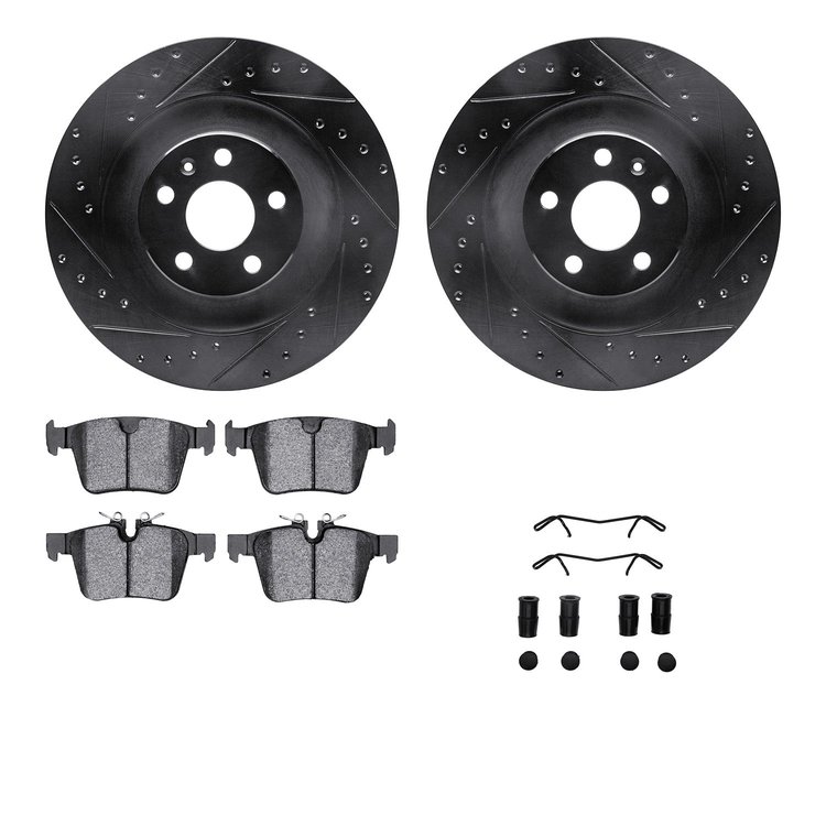 8512-27305 Drilled/Slotted Brake Rotors w/5000 Advanced Brake Pads Kit & Hardware [Black], Fits Select Multiple Makes/Models, Po