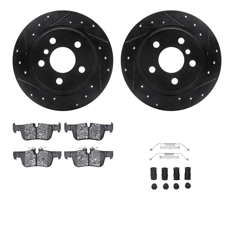8512-32019 Drilled/Slotted Brake Rotors w/5000 Advanced Brake Pads Kit & Hardware [Black], Fits Select Multiple Makes/Models, Po