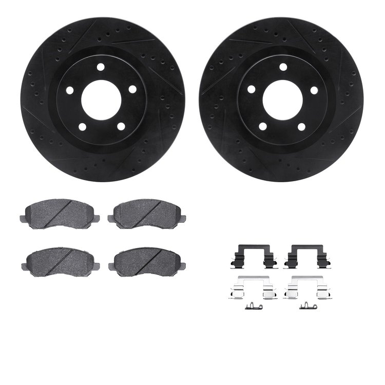 8512-39026 Drilled/Slotted Brake Rotors w/5000 Advanced Brake Pads Kit & Hardware [Black], Fits Select Multiple Makes/Models, Po