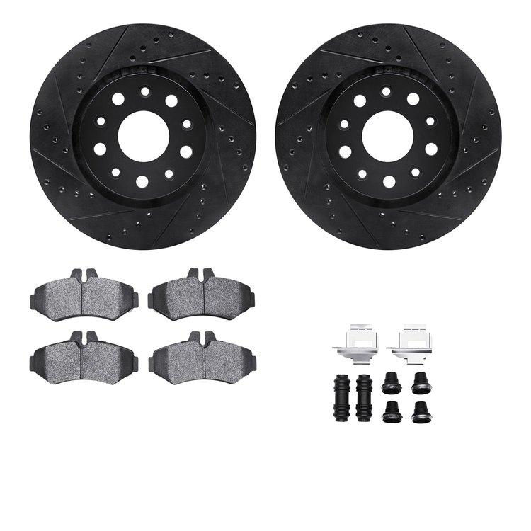 8512-40238 Drilled/Slotted Brake Rotors w/5000 Advanced Brake Pads Kit & Hardware [Black], 2002-2018 Multiple Makes/Models, Posi