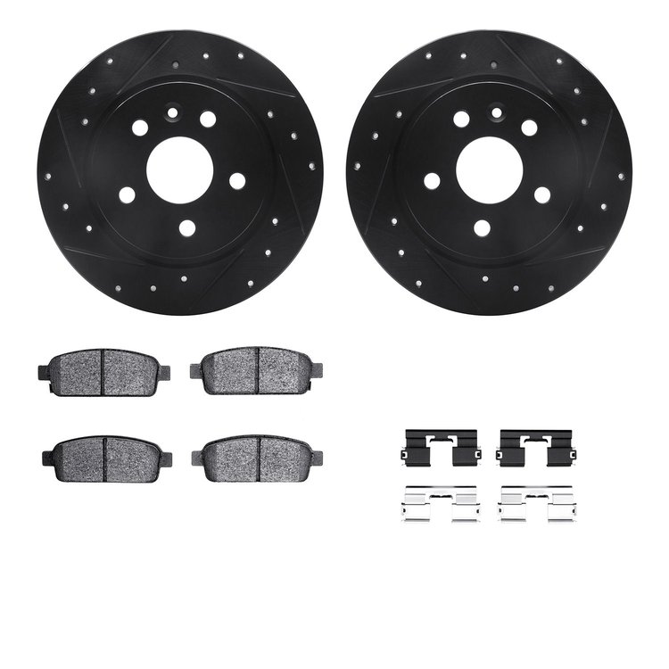 8512-45029 Drilled/Slotted Brake Rotors w/5000 Advanced Brake Pads Kit & Hardware [Black], 2011-2018 GM, Position: Rear