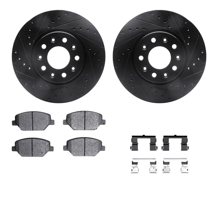 8512-45031 Drilled/Slotted Brake Rotors w/5000 Advanced Brake Pads Kit & Hardware [Black], 2016-2020 GM, Position: Front