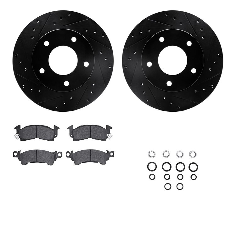 8512-45044 Drilled/Slotted Brake Rotors w/5000 Advanced Brake Pads Kit & Hardware [Black], 1977-1978 GM, Position: Rear