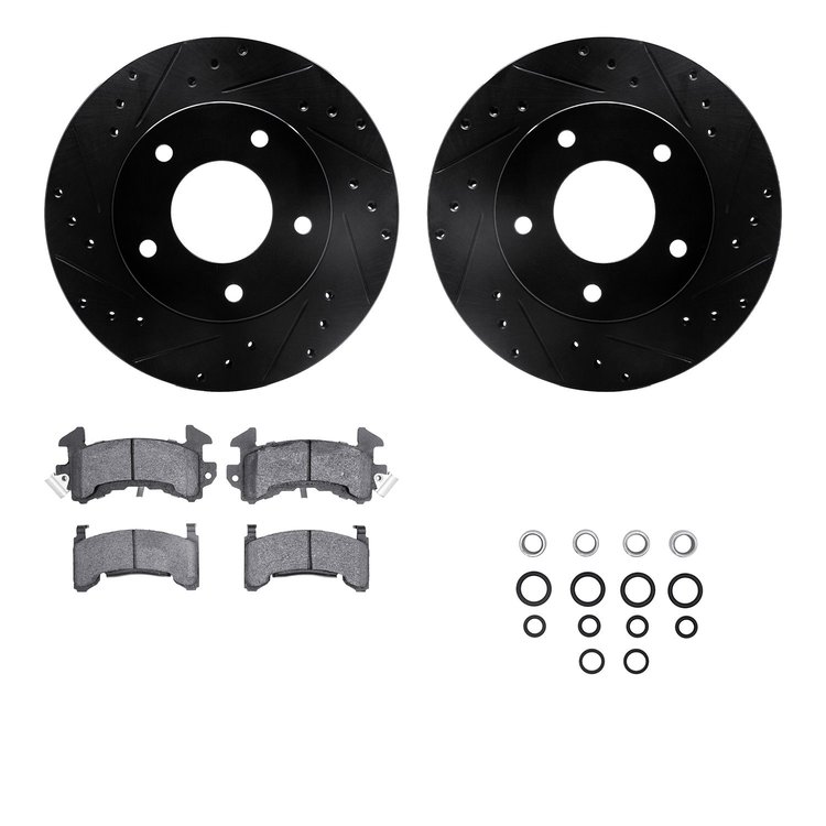 8512-45045 Drilled/Slotted Brake Rotors w/5000 Advanced Brake Pads Kit & Hardware [Black], 1979-1980 GM, Position: Rear