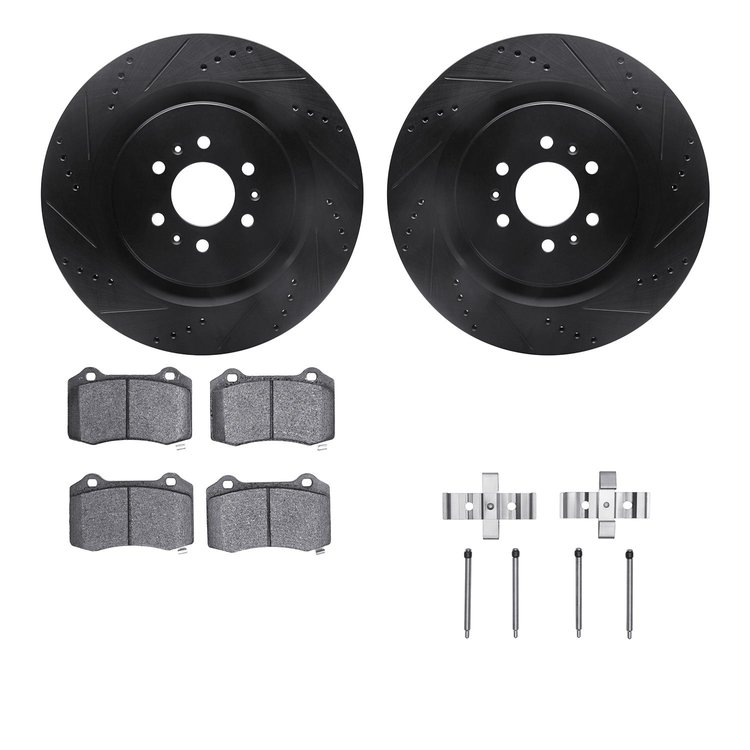 8512-46132 Drilled/Slotted Brake Rotors w/5000 Advanced Brake Pads Kit & Hardware [Black], 2004-2011 GM, Position: Rear