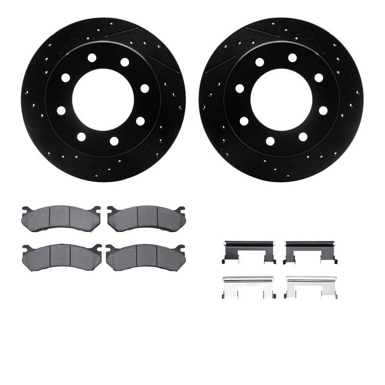 8512-48039 Drilled/Slotted Brake Rotors w/5000 Advanced Brake Pads Kit & Hardware [Black], 1999-2009 GM, Position: Rear