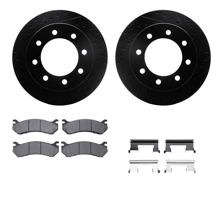 8512-48040 Drilled/Slotted Brake Rotors w/5000 Advanced Brake Pads Kit & Hardware [Black], 1999-2013 GM, Position: Rear