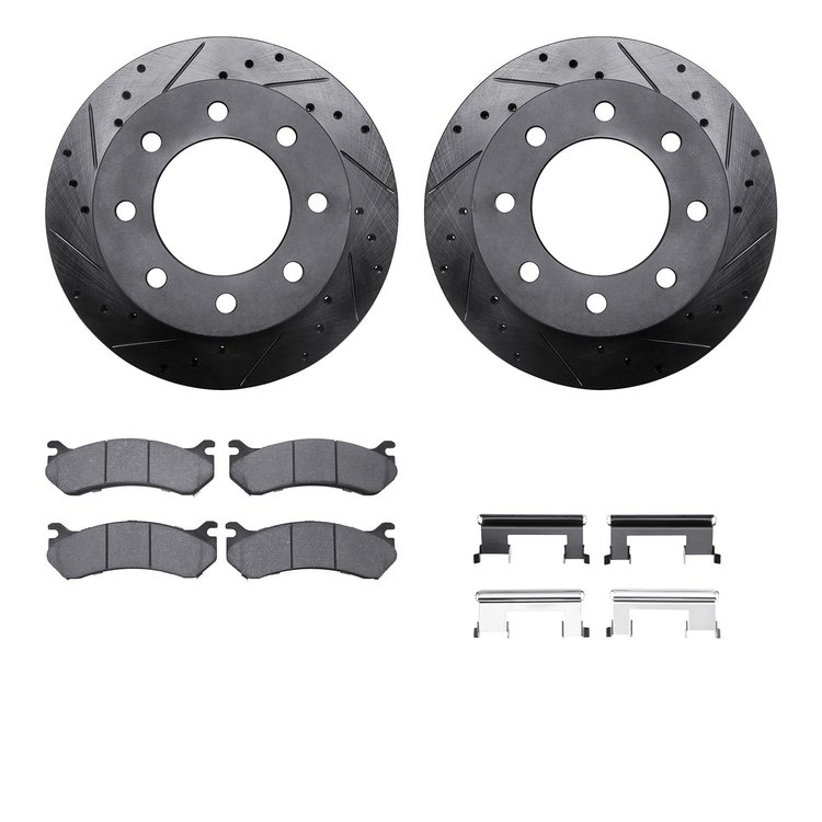 8512-48041 Drilled/Slotted Brake Rotors w/5000 Advanced Brake Pads Kit & Hardware [Black], 2003-2005 GM, Position: Rear