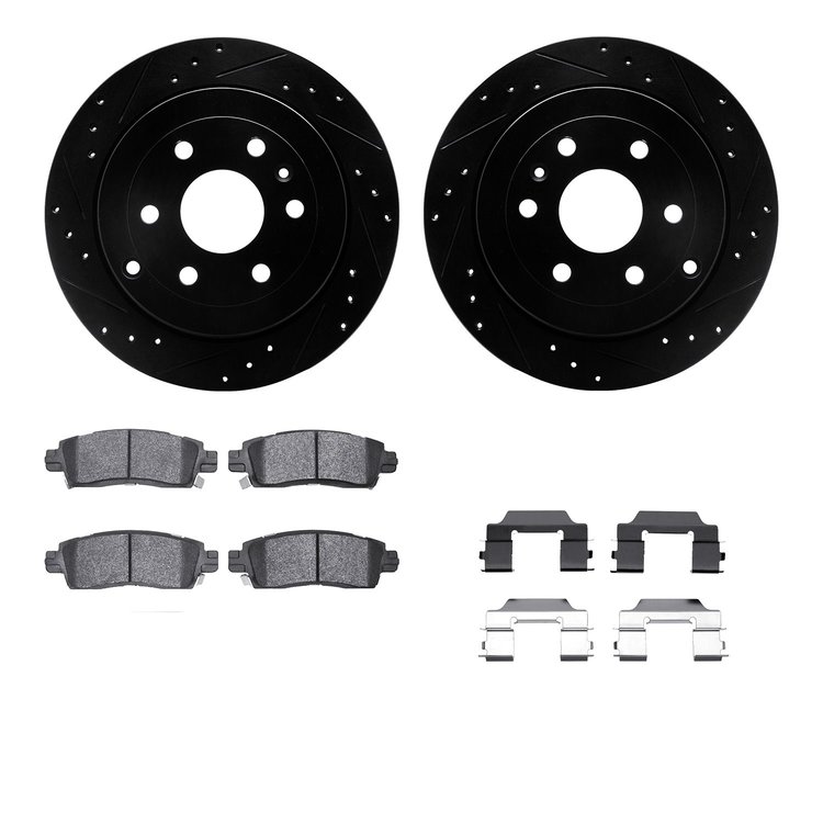 8512-48049 Drilled/Slotted Brake Rotors w/5000 Advanced Brake Pads Kit & Hardware [Black], 2007-2017 GM, Position: Rear