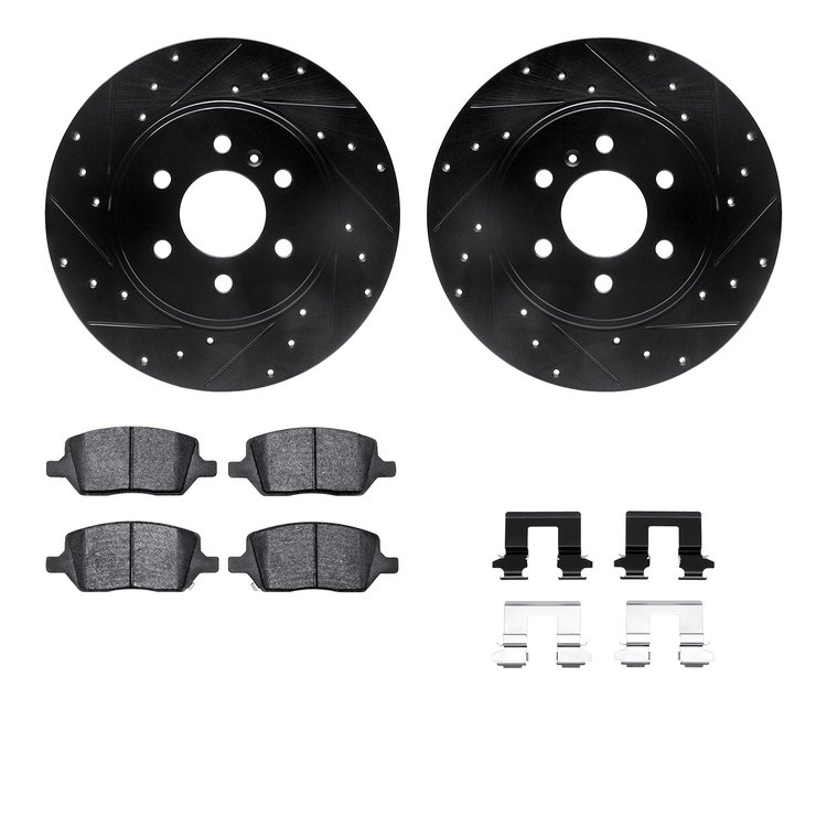 8512-52009 Drilled/Slotted Brake Rotors w/5000 Advanced Brake Pads Kit & Hardware [Black], 2006-2006 GM, Position: Rear