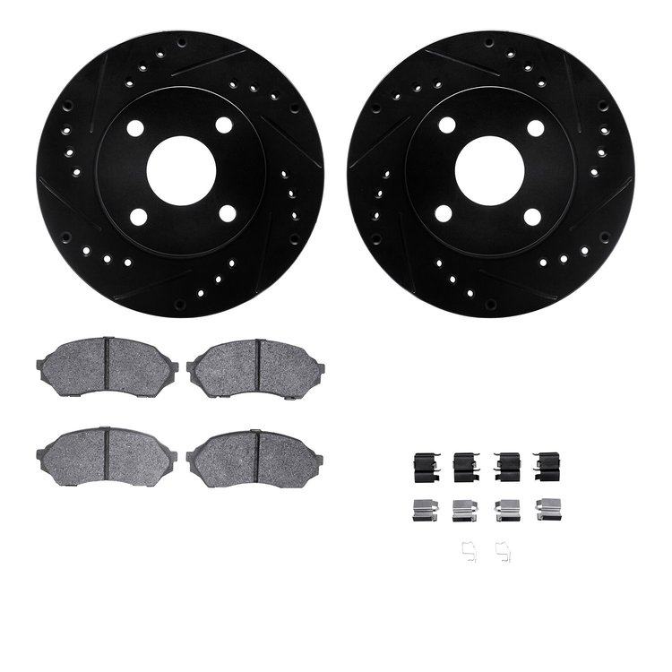 8512-54000 Drilled/Slotted Brake Rotors w/5000 Advanced Brake Pads Kit & Hardware [Black], 1999-2001 Ford/Lincoln/Mercury/Mazda,