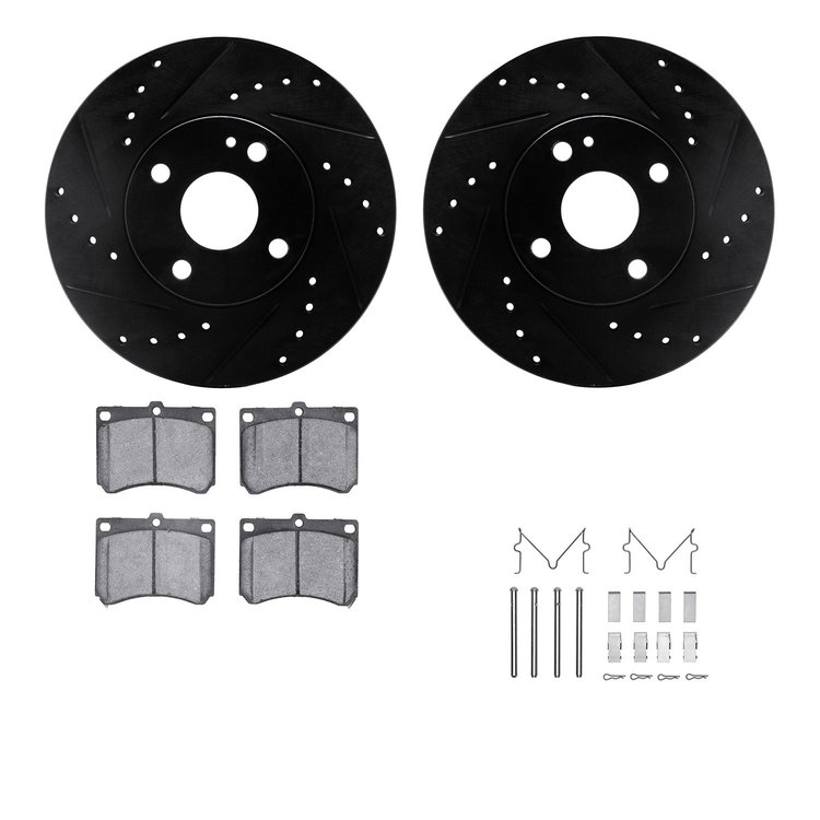 8512-54002 Drilled/Slotted Brake Rotors w/5000 Advanced Brake Pads Kit & Hardware [Black], 1990-2003 Ford/Lincoln/Mercury/Mazda,