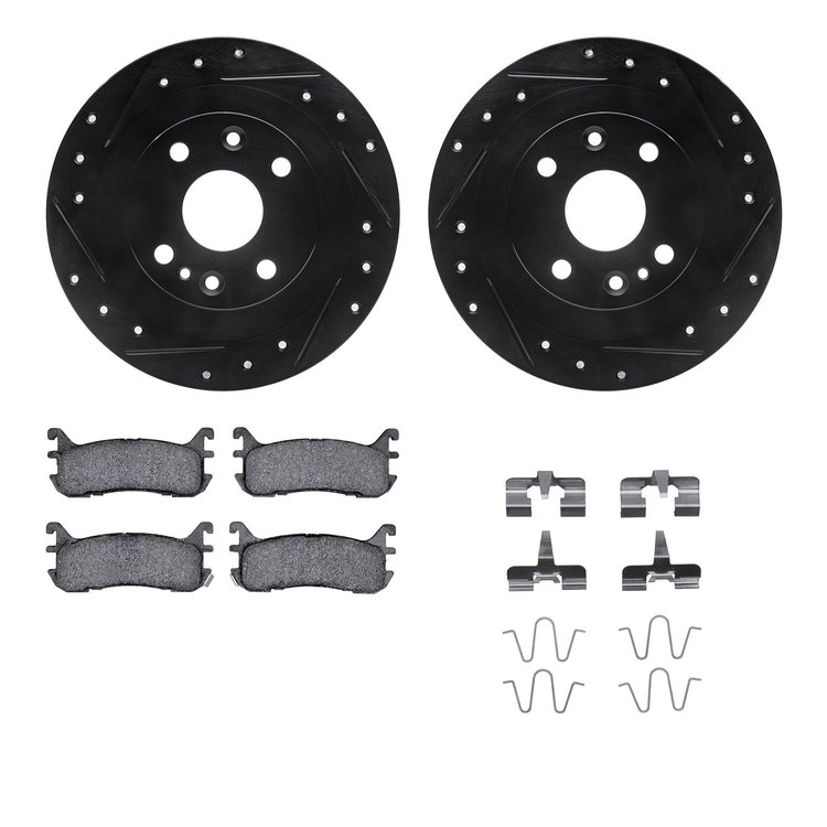8512-54007 Drilled/Slotted Brake Rotors w/5000 Advanced Brake Pads Kit & Hardware [Black], 1994-2003 Ford/Lincoln/Mercury/Mazda,