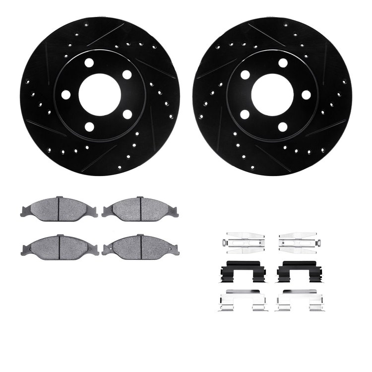 8512-54012 Drilled/Slotted Brake Rotors w/5000 Advanced Brake Pads Kit & Hardware [Black], 1999-2004 Ford/Lincoln/Mercury/Mazda,