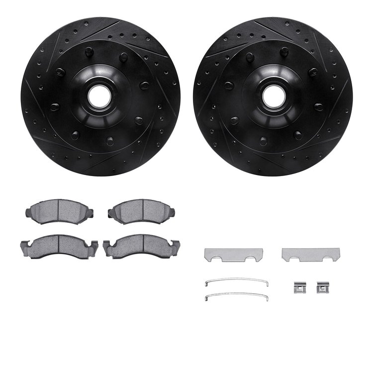 8512-54021 Drilled/Slotted Brake Rotors w/5000 Advanced Brake Pads Kit & Hardware [Black], 1980-1985 Ford/Lincoln/Mercury/Mazda,