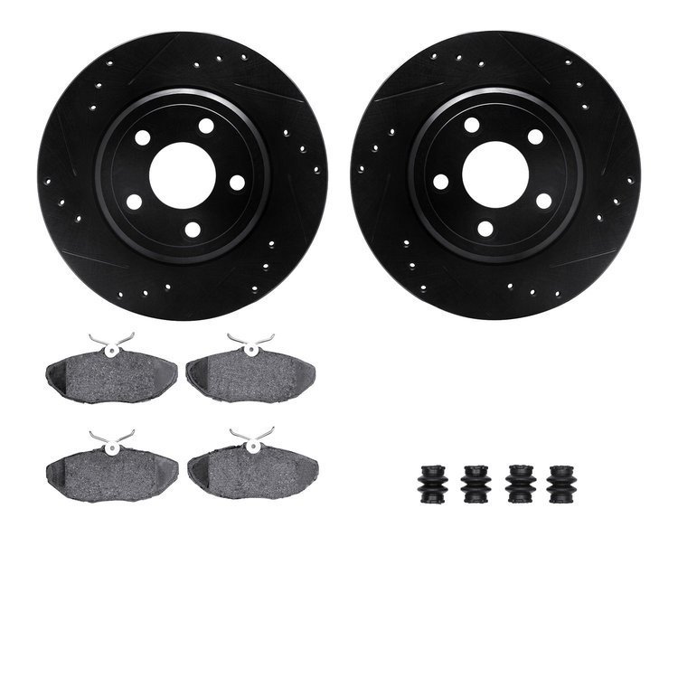 8512-54029 Drilled/Slotted Brake Rotors w/5000 Advanced Brake Pads Kit & Hardware [Black], 2002-2005 Ford/Lincoln/Mercury/Mazda,