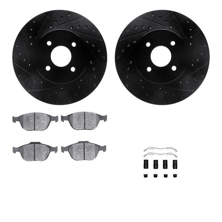 8512-54030 Drilled/Slotted Brake Rotors w/5000 Advanced Brake Pads Kit & Hardware [Black], 2002-2004 Ford/Lincoln/Mercury/Mazda,