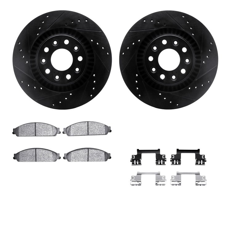 8512-54031 Drilled/Slotted Brake Rotors w/5000 Advanced Brake Pads Kit & Hardware [Black], 2005-2009 Ford/Lincoln/Mercury/Mazda,