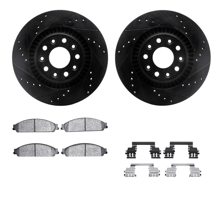 8512-54032 Drilled/Slotted Brake Rotors w/5000 Advanced Brake Pads Kit & Hardware [Black], 2008-2009 Ford/Lincoln/Mercury/Mazda,