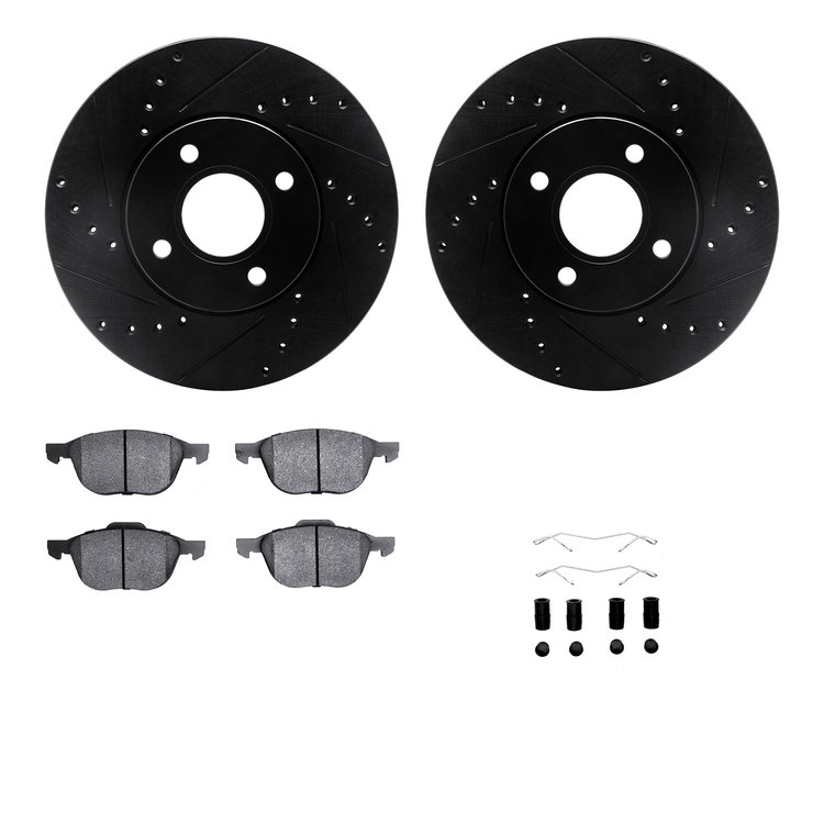 8512-54034 Drilled/Slotted Brake Rotors w/5000 Advanced Brake Pads Kit & Hardware [Black], 2005-2012 Ford/Lincoln/Mercury/Mazda,