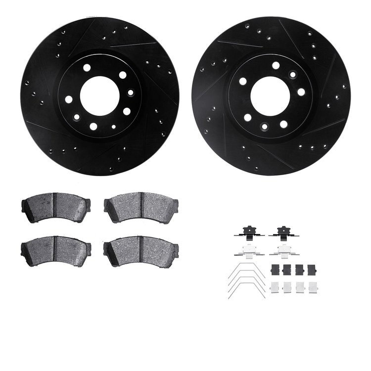 8512-54043 Drilled/Slotted Brake Rotors w/5000 Advanced Brake Pads Kit & Hardware [Black], 2006-2012 Ford/Lincoln/Mercury/Mazda,