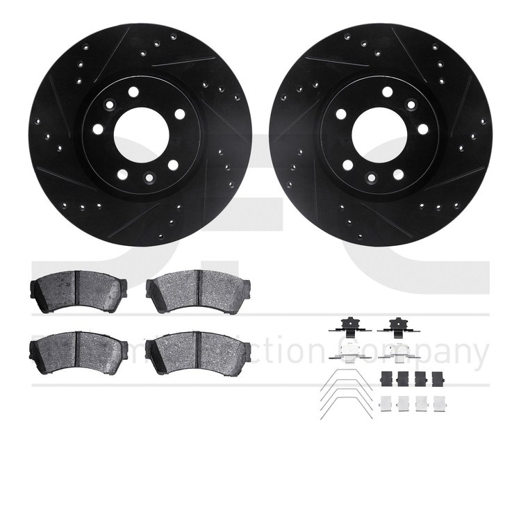 8512-54044 Drilled/Slotted Brake Rotors w/5000 Advanced Brake Pads Kit & Hardware [Black], 2006-2013 Ford/Lincoln/Mercury/Mazda,